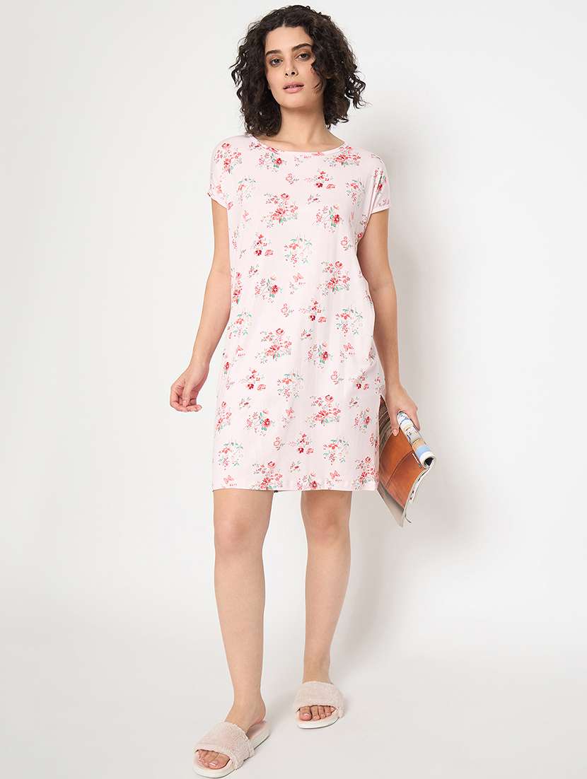 women floral printed short sleeves sleepshirt - 21797046 - Standard Image - 5