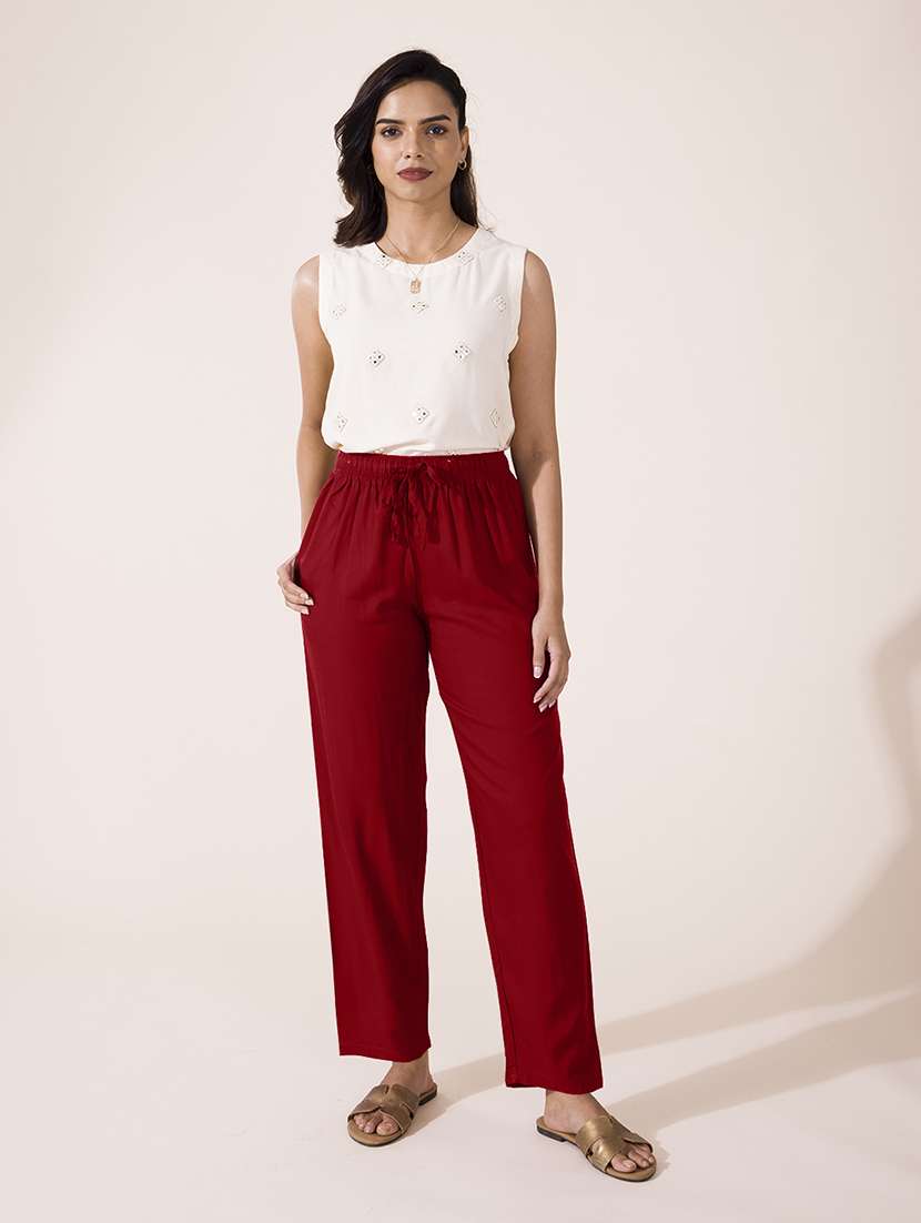 women solid full length straight pant