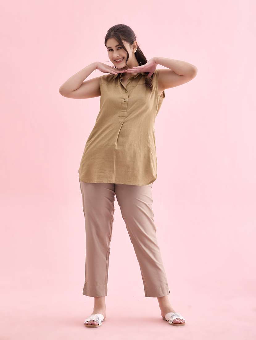 women solid mid rise ankle length tapered pant