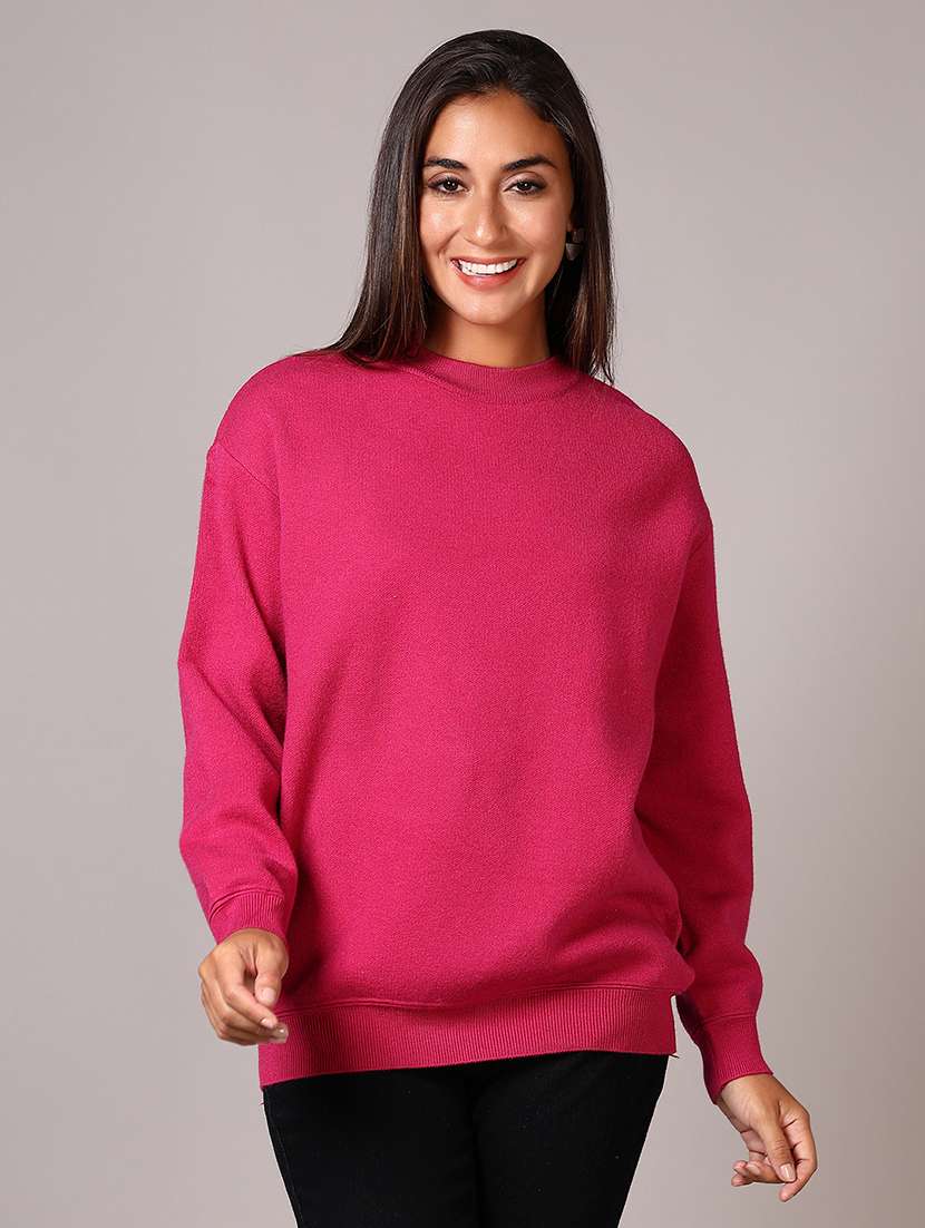 women solid long sleeve regular fit pullover - 21799361 -  Zoom Image - 0