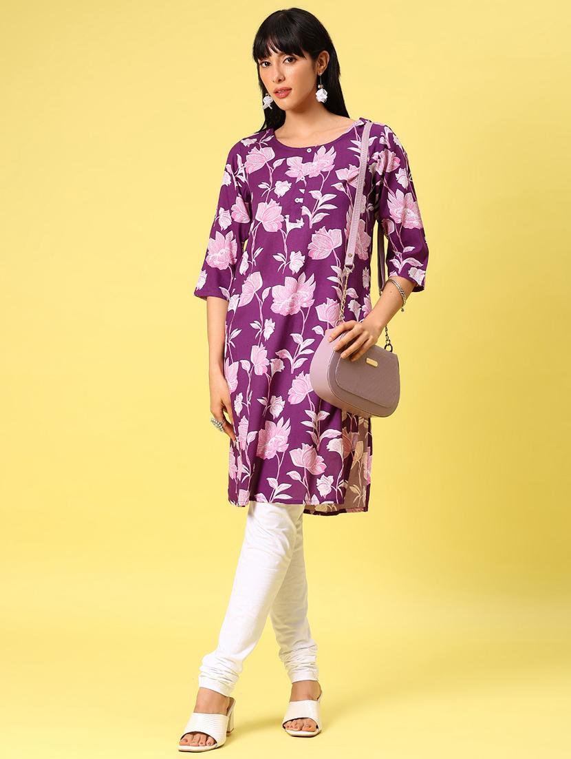 women purple floral print straight kurta - 21829900 -  Zoom Image - 0