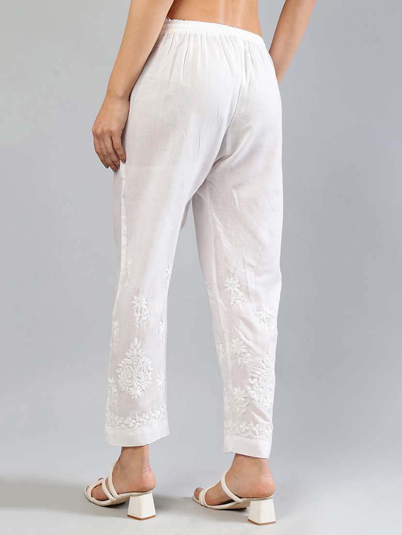 women white chikankari work straight tapered pant - 21839453 -  Standard Image - 3