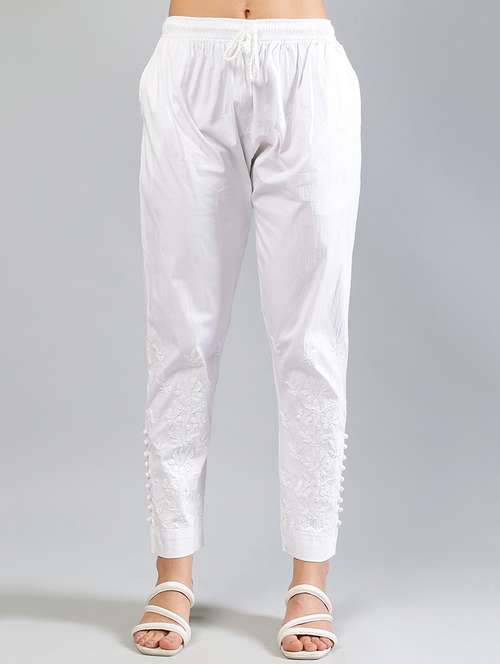 women white chikankari work straight tapered pant - 21839454 - Standard Image - 0