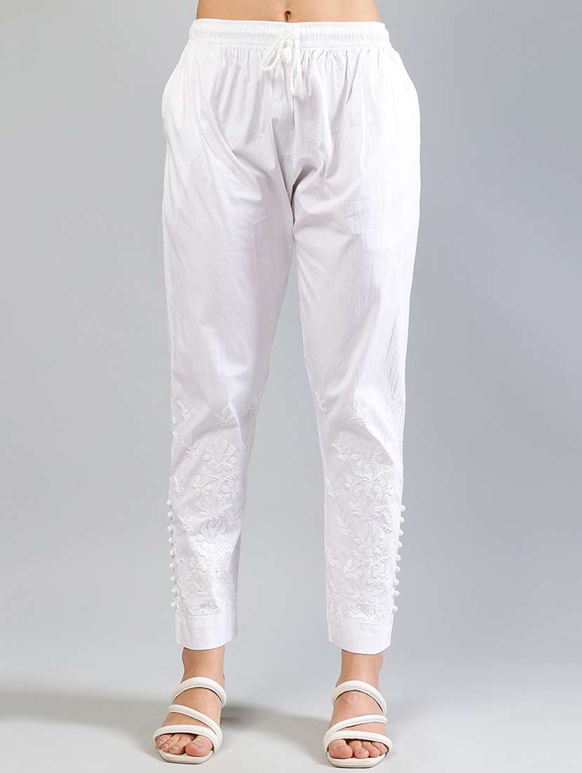 women white chikankari work straight tapered pant - 21839454 - Zoom Image - 0