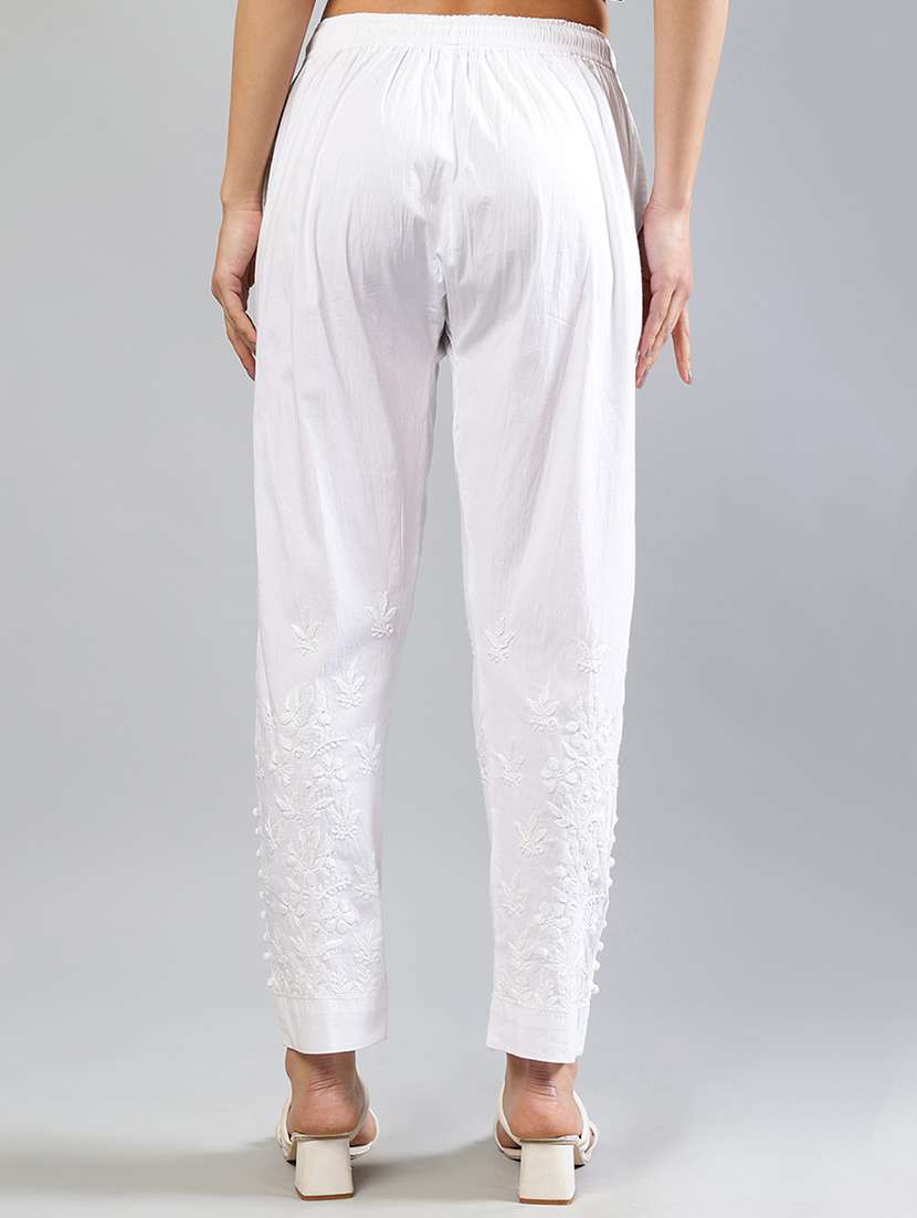 women white chikankari work straight tapered pant - 21839454 - Standard Image - 3