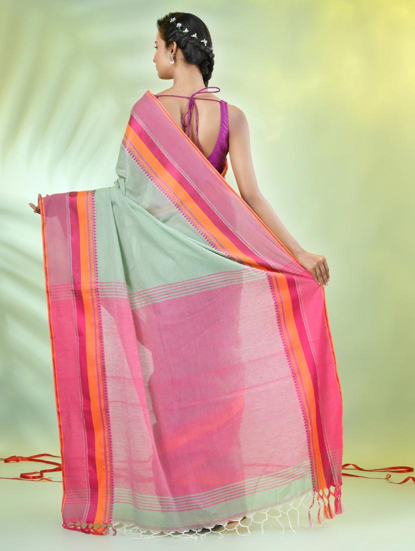 green cotton handloom saree with blouse - 21839463 - Standard Image - 3