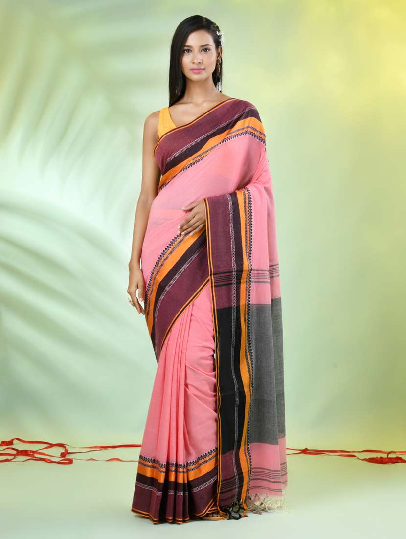 peach cotton handloom saree with blouse
