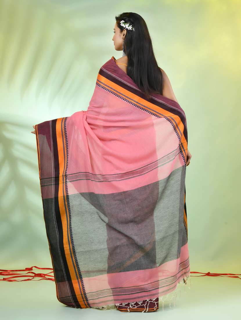 peach cotton handloom saree with blouse - 21839465 -  Standard Image - 3