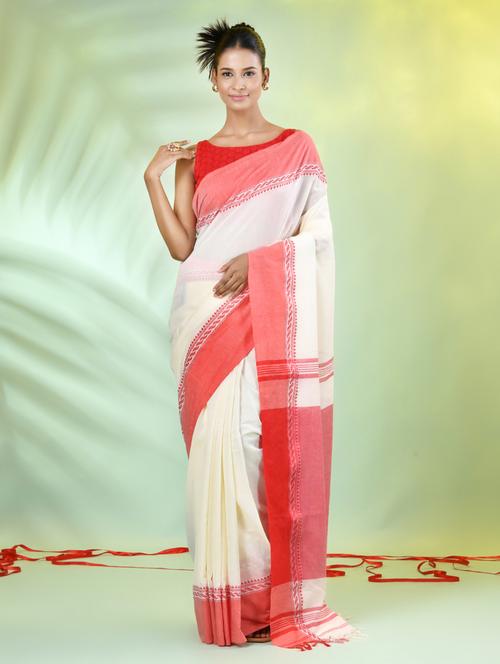 off white cotton handloom saree with blouse - 21839466 - Standard Image - 0