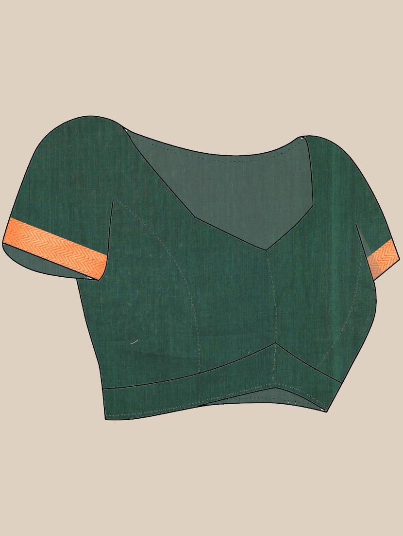 green cotton handloom saree with blouse - 21839467 - Standard Image - 5