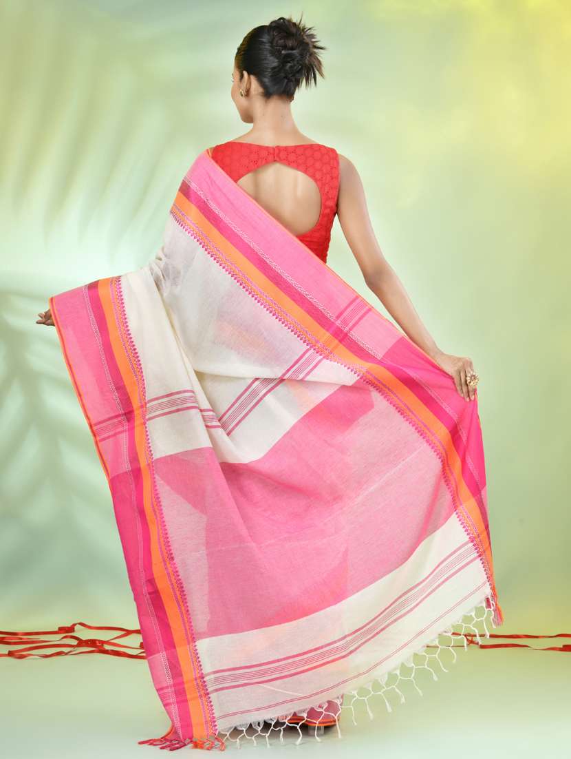 off white cotton handloom saree with blouse - 21839471 -  Standard Image - 3