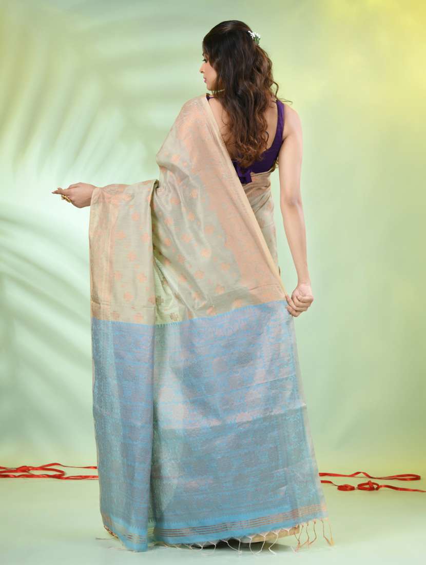 women self design zari bordered saree with blouse - 21839499 -  Standard Image - 3