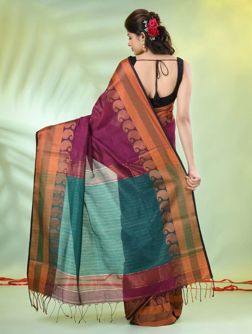 women solid with zari bordered saree with blouse - 21839515 -  Standard Image - 3
