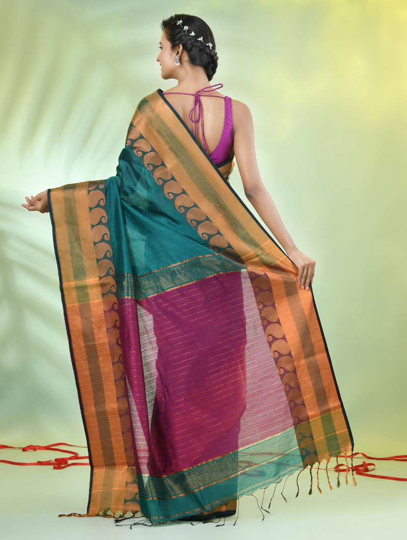 women solid with zari bordered saree with blouse - 21839516 - Standard Image - 3