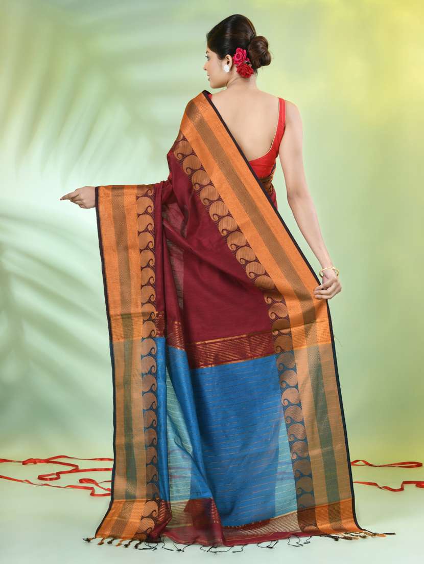 women solid with zari bordered saree with blouse - 21839517 -  Standard Image - 3