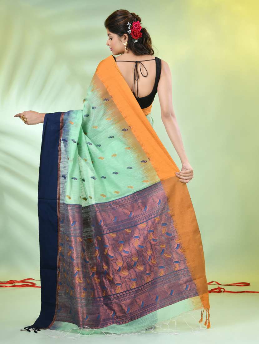 women green handloom saree with blouse - 21839526 -  Standard Image - 3