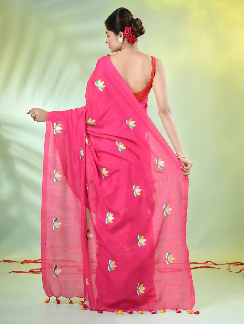 Women Pink Embroidered Saree With Blouse - 21839566 -  Standard Image - 3