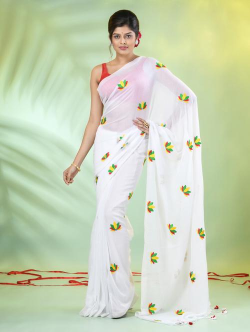 women white embroidered saree with blouse - 21839567 -  Standard Image - 0