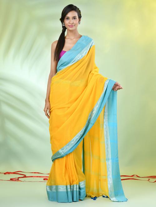 women yellow handloom saree with blouse - 21839574 - Standard Image - 0