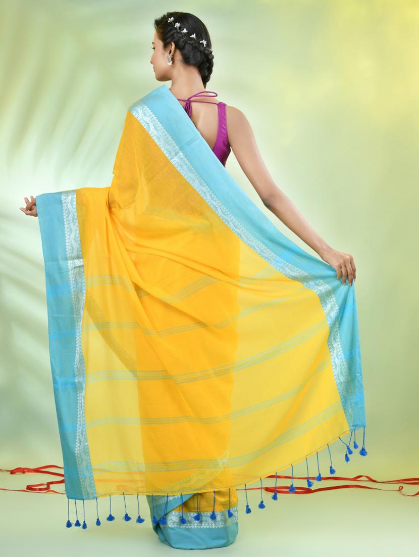 women yellow handloom saree with blouse - 21839574 - Standard Image - 3