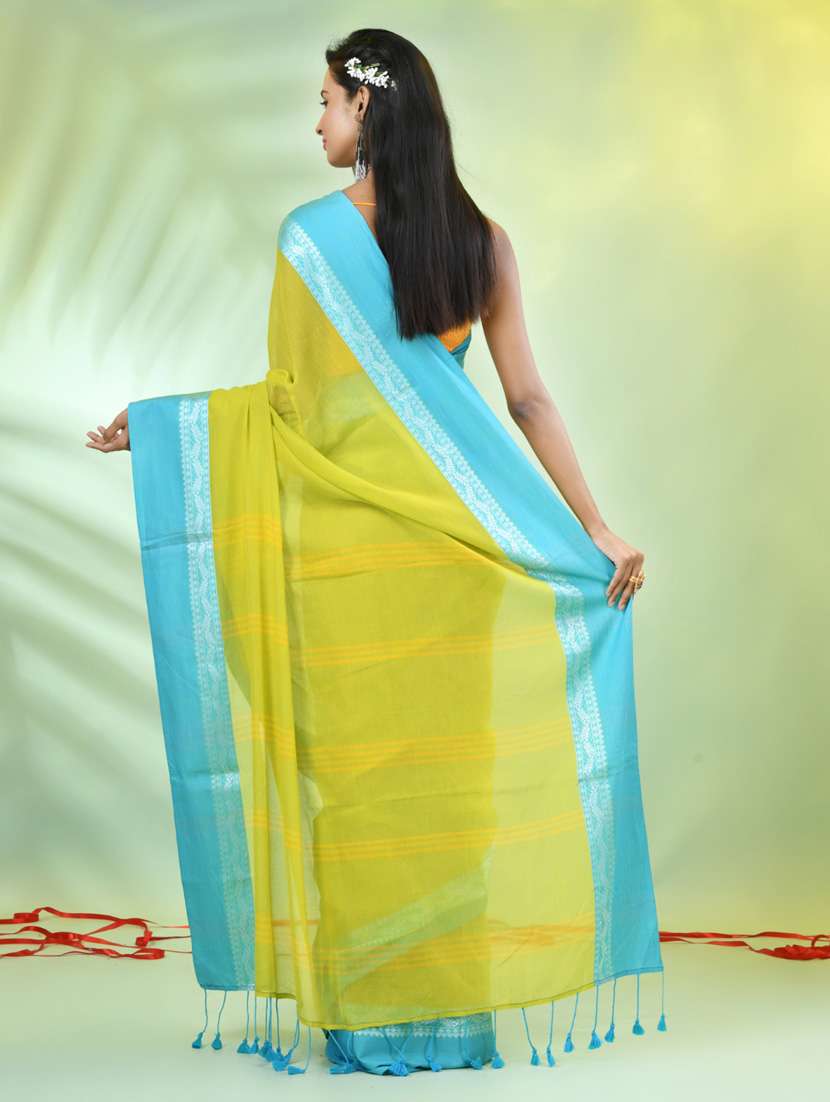women lime handloom saree with blouse - 21839577 -  Standard Image - 3