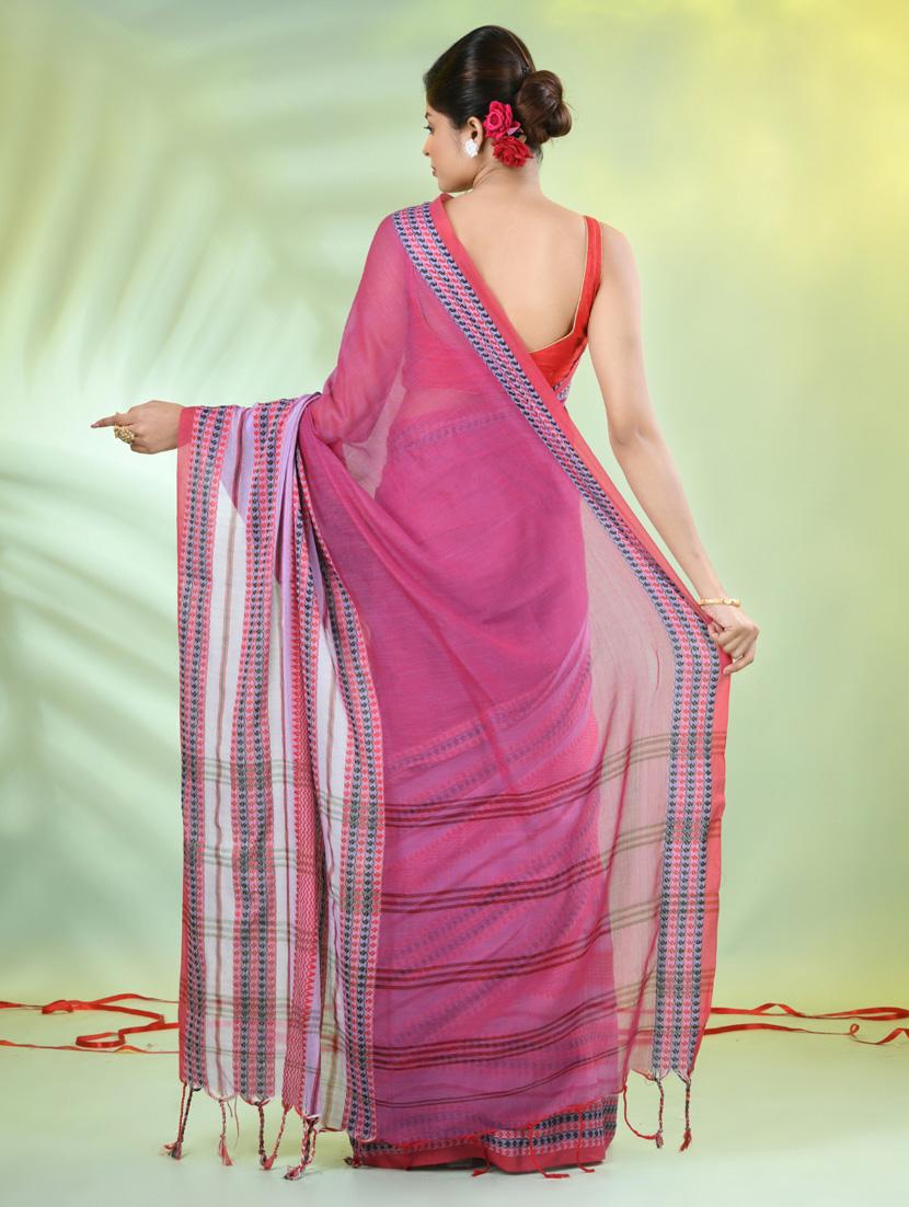 women purple handloom saree with blouse - 21839580 - Standard Image - 3