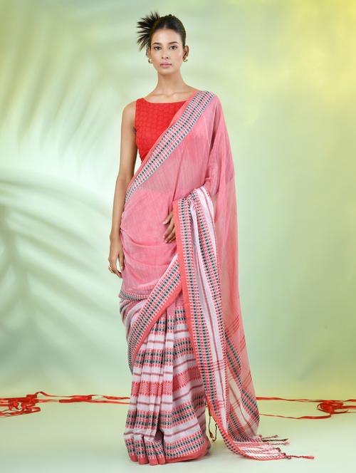 women pink handloom saree with blouse - 21839581 - Standard Image - 0