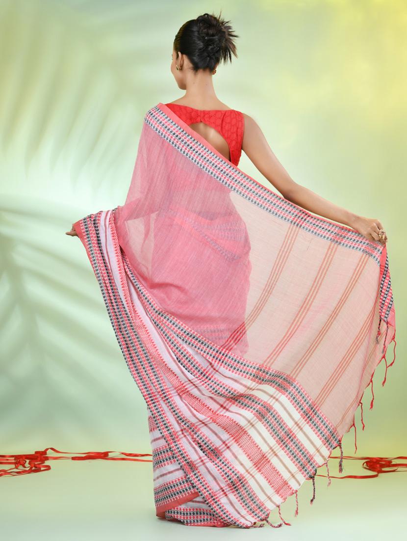 women pink handloom saree with blouse - 21839581 - Standard Image - 3