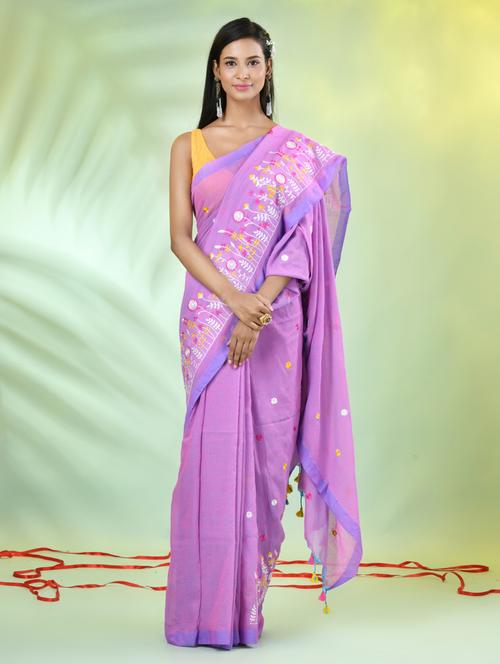 women lavender embroidered saree with blouse - 21839583 - Standard Image - 0