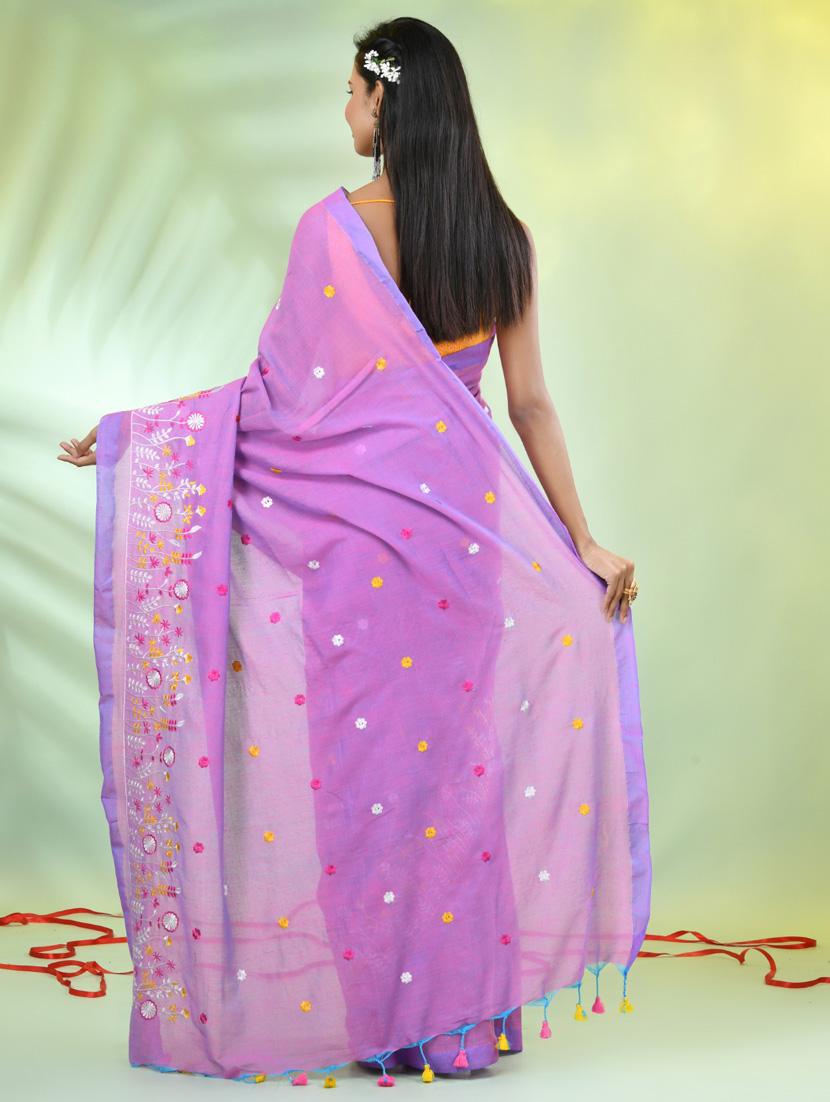 women lavender embroidered saree with blouse - 21839583 - Standard Image - 3