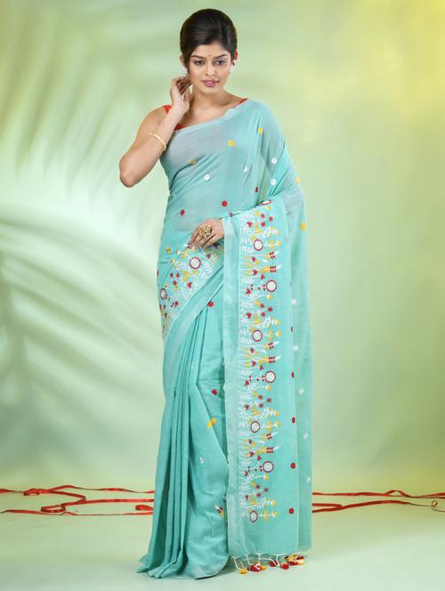 women light blue embroidered saree with blouse - 21839588 - Standard Image - 0