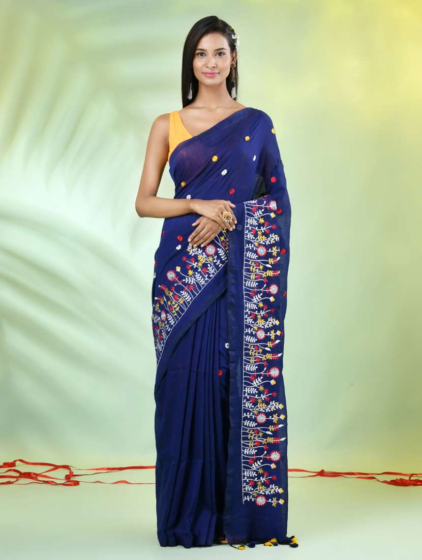women blue embroidered saree with blouse - 21839591 - Zoom Image - 0