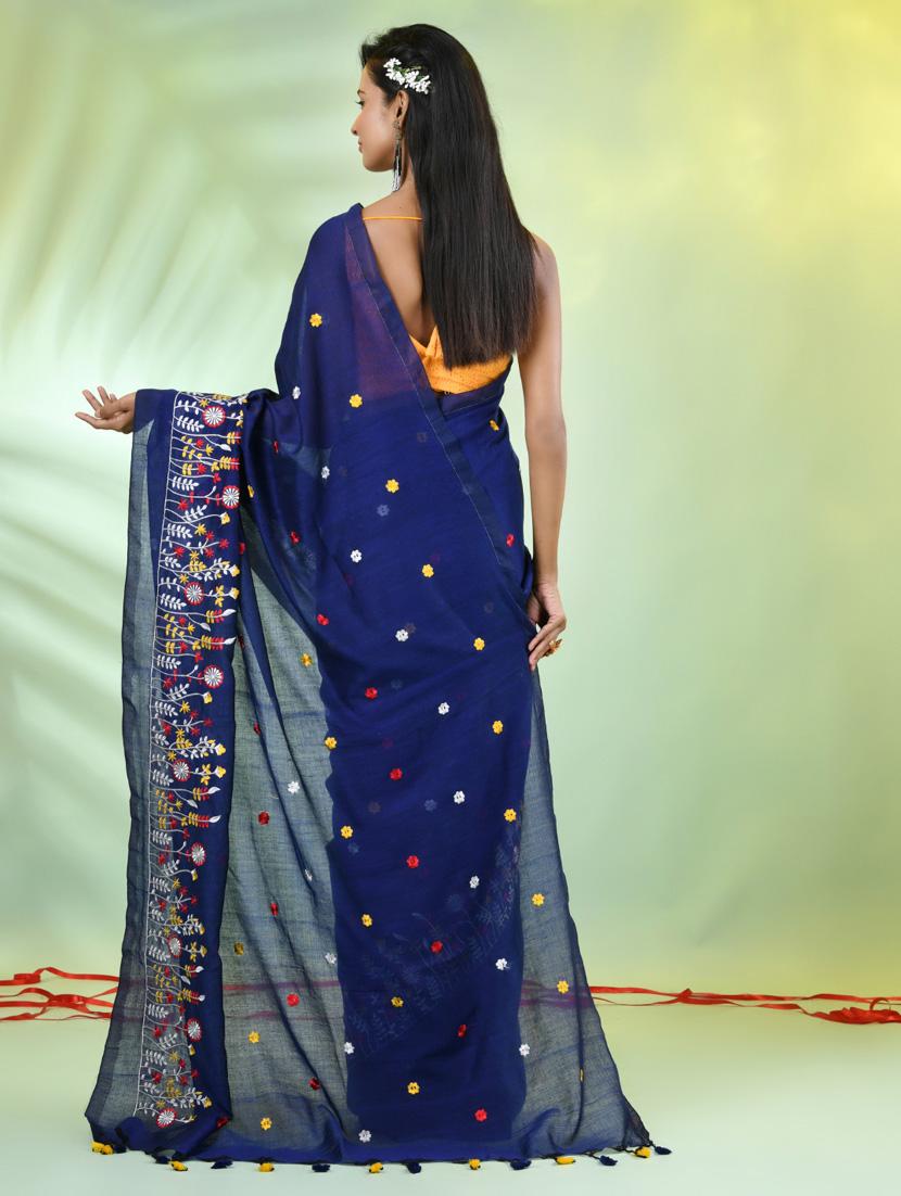 women blue embroidered saree with blouse - 21839591 - Standard Image - 3