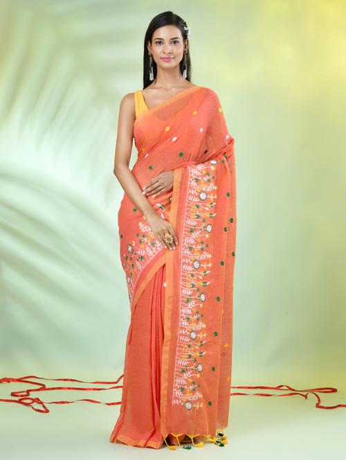 women orange embroidered saree with blouse - 21839594 - Standard Image - 0