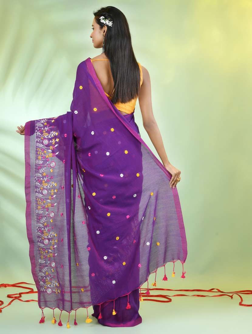women purple embroidered saree with blouse - 21839595 -  Standard Image - 3