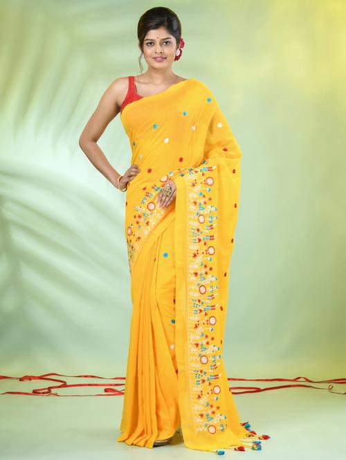 women yellow embroidered saree with blouse - 21839596 -  Standard Image - 0