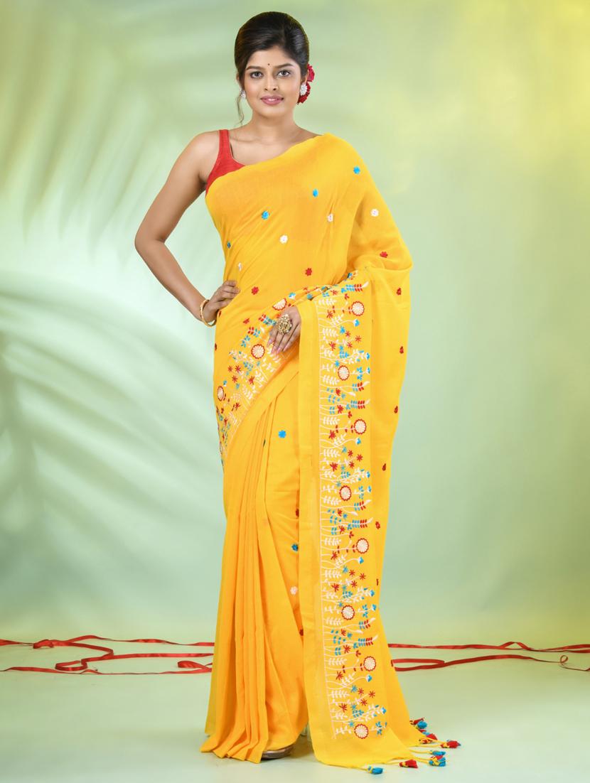 women yellow embroidered saree with blouse - 21839596 -  Zoom Image - 0