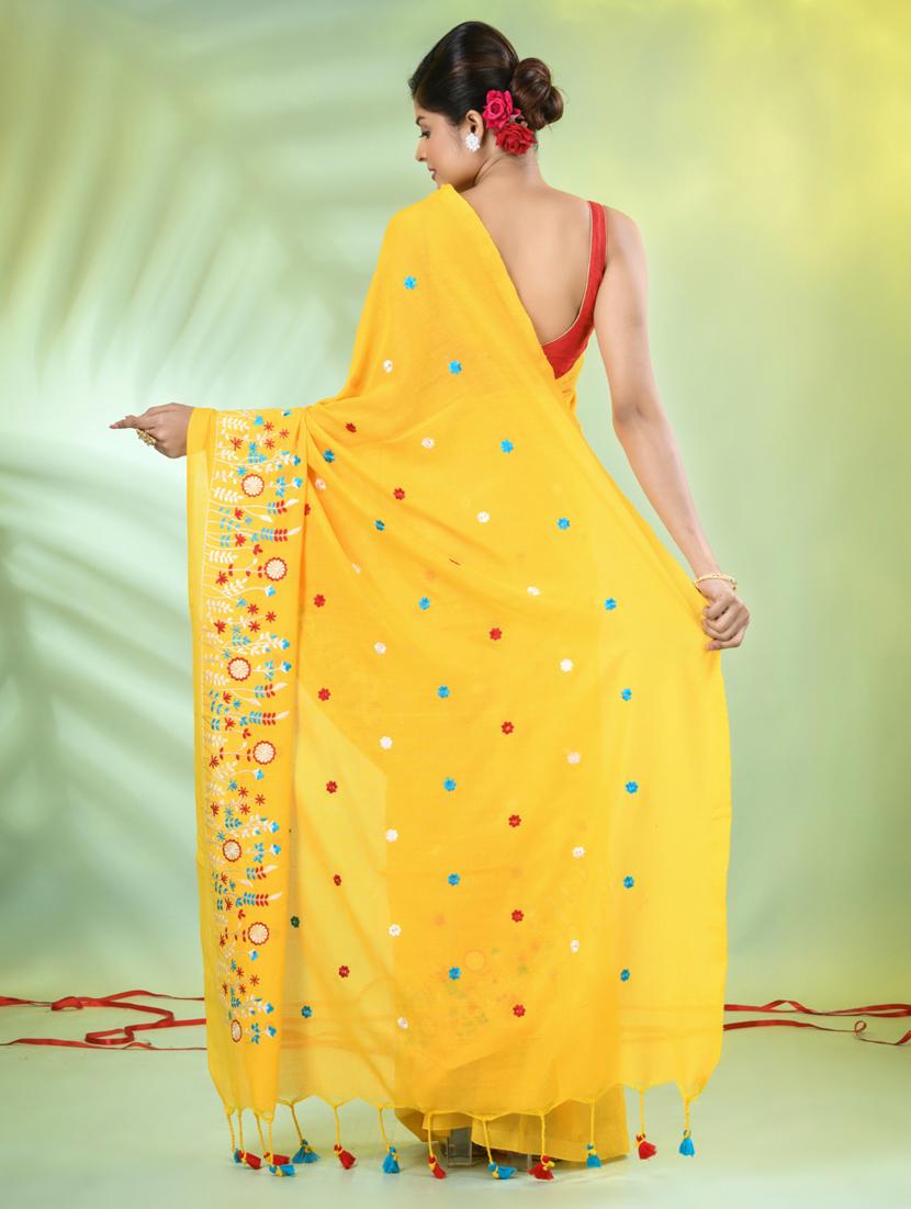 women yellow embroidered saree with blouse - 21839596 - Standard Image - 3