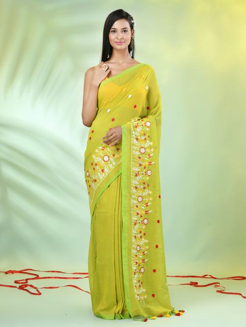 women lime embroidered saree with blouse - 21839597 -  Standard Image - 0