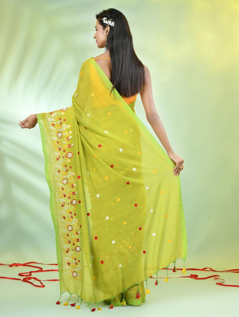 women lime embroidered saree with blouse - 21839597 - Standard Image - 3