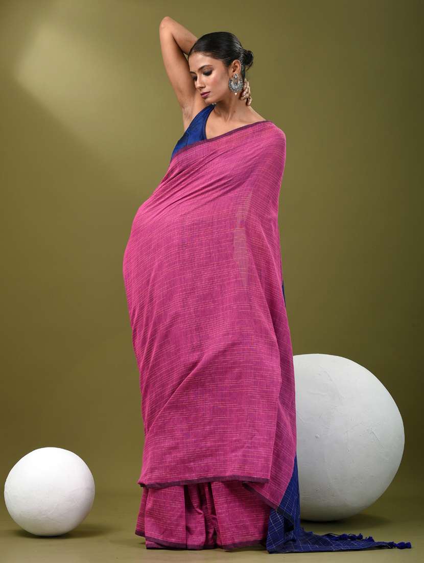 women pink handloom saree with blouse