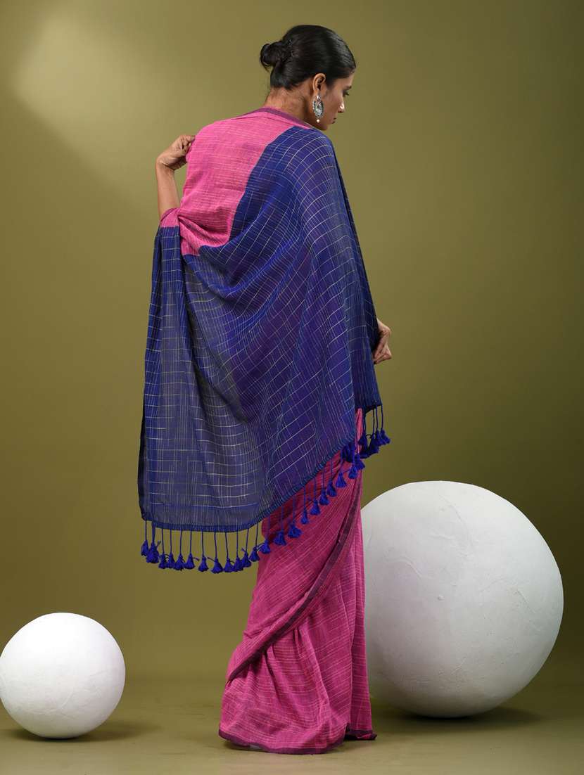 women pink handloom saree with blouse - 21839771 -  Standard Image - 3