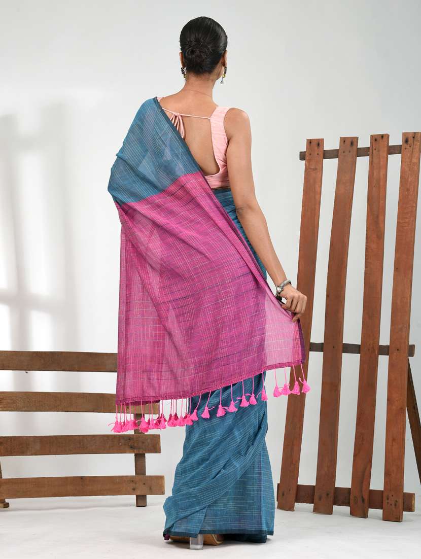 women blue handloom saree with blouse - 21839774 -  Standard Image - 3