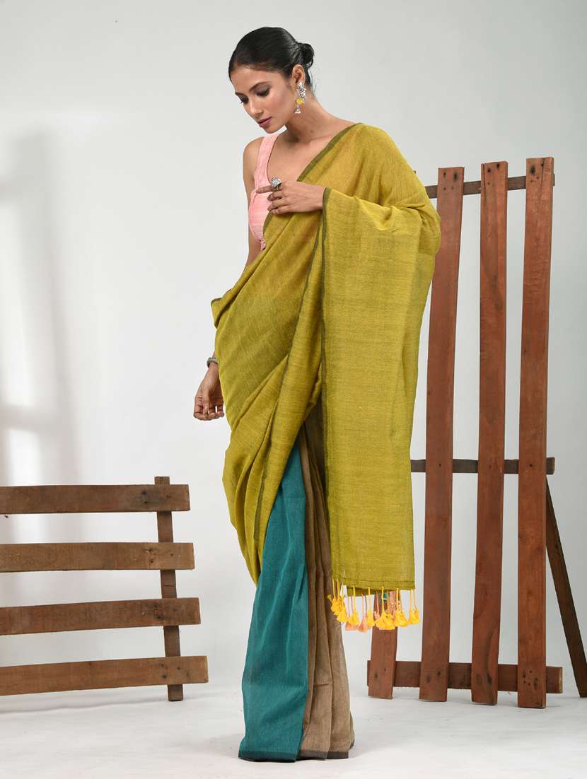 women yellow handloom saree with blouse