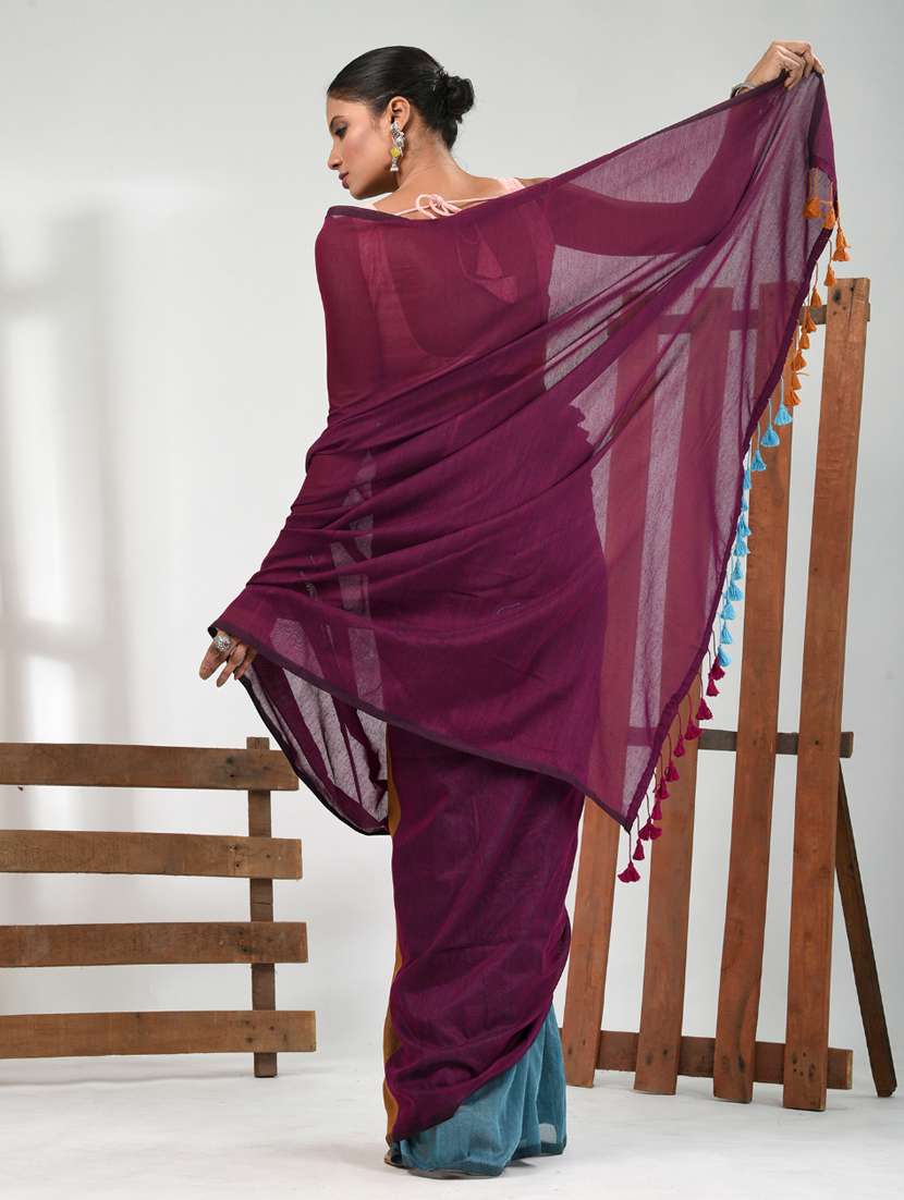 women purple handloom saree with blouse - 21839787 -  Standard Image - 3