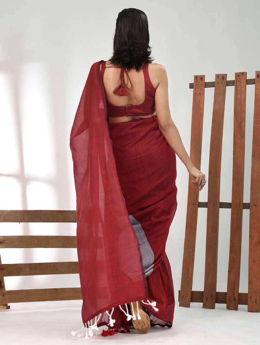 women maroon handloom saree with blouse - 21839788 -  Standard Image - 3