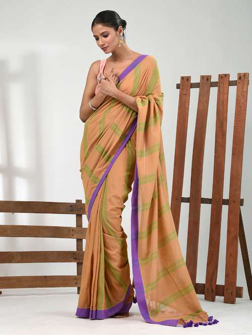 women beige handloom saree with blouse - 21839792 -  Standard Image - 0