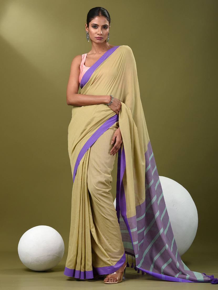 women beige handloom saree with blouse - 21839797 - Zoom Image - 0