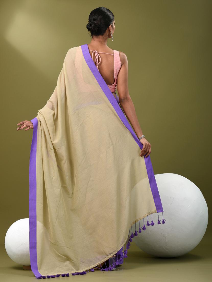 women beige handloom saree with blouse - 21839798 - Standard Image - 3