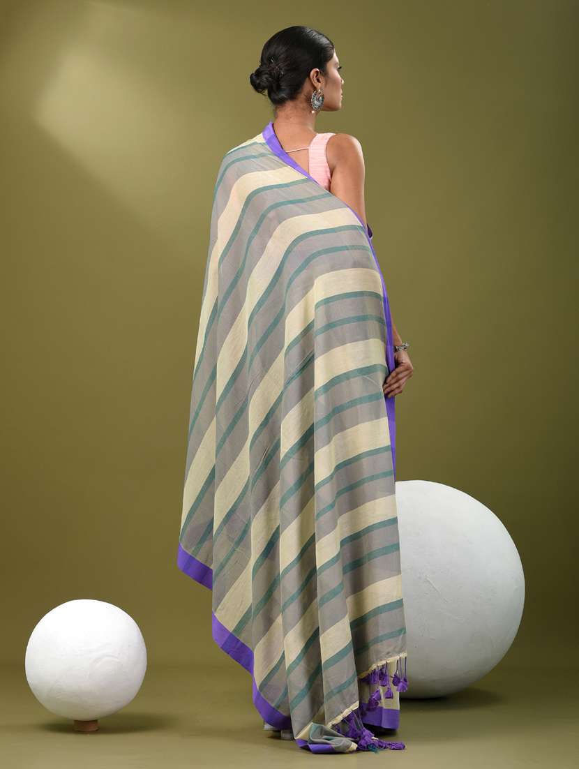 women striped handloom saree with blouse - 21839800 -  Standard Image - 3